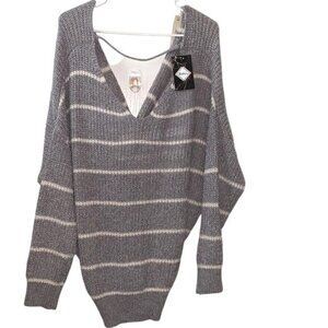 She + Sky Womens 1XL Grey Striped Sweater